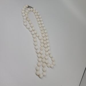 Vintage White Plastic Beaded Necklace
